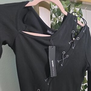 Fashion Nova Black Lace-Up Detail Top